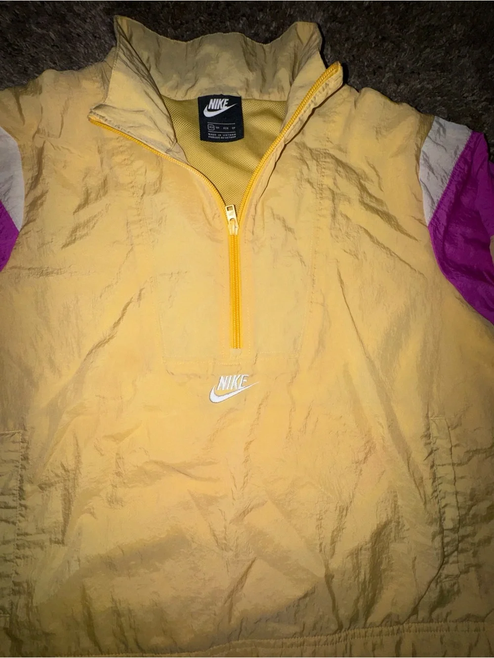 Vintage Nike 90’s Women's Yellow & Pink Quarter-Zip Windbreaker Jacket XS